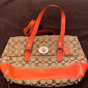 Coach purse with orange accents- good condition